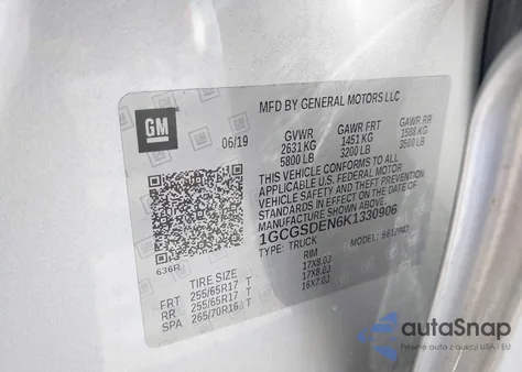 2019 Chevrolet Colorado Z71 из США, поврежденный, VIN 1GCGSDEN6K1330906